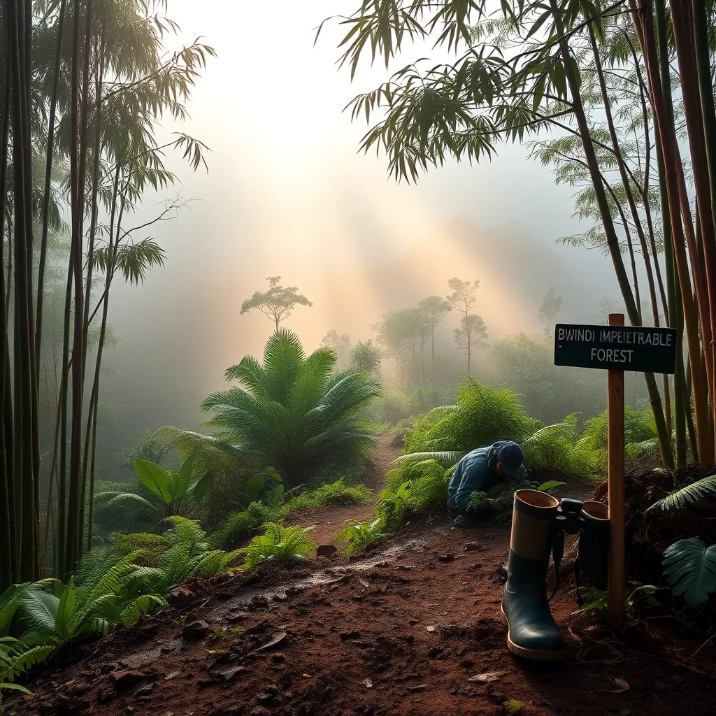 Gorilla trekking trail in Bwindi