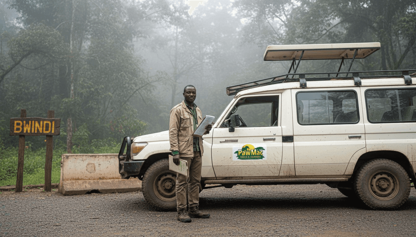 Guide with permits at Bwindi entrance