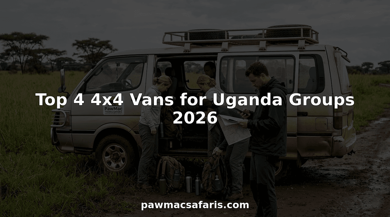 Group loading safari van Uganda roadside