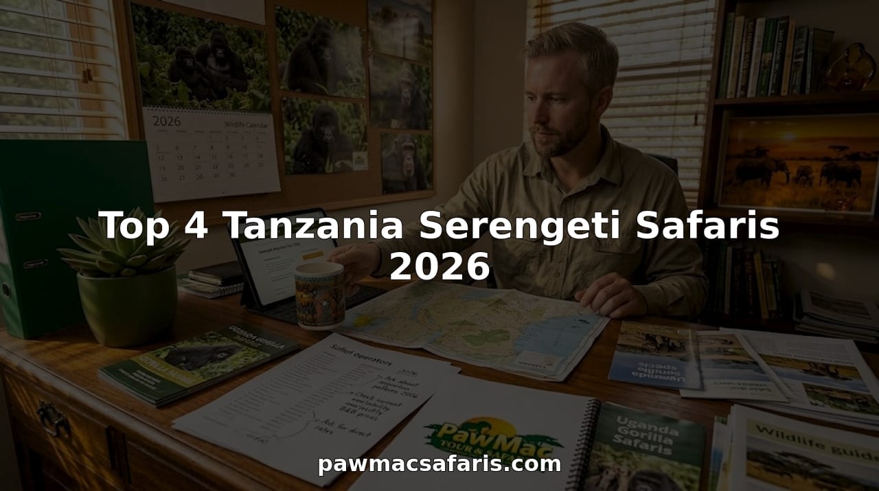 Safari planning workspace with maps and booking materials