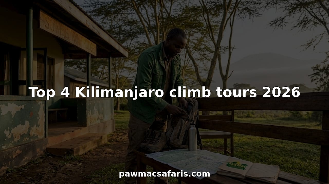 Guide preparing gear for Kilimanjaro climb tour