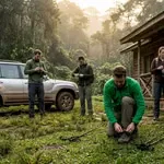 Trekkers preparing for early morning gorilla hike