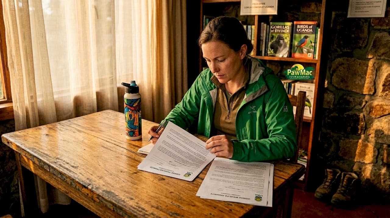 woman reviewing gorilla trekking permit