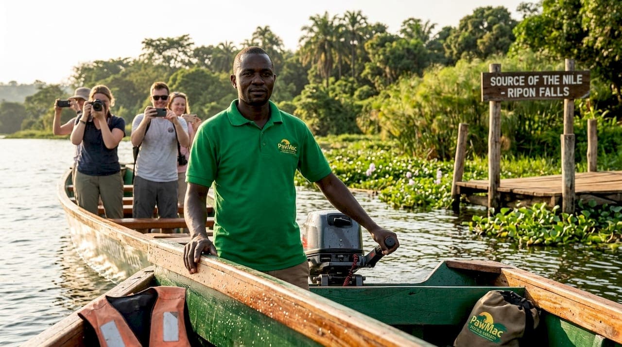 Boat tour guide on Lake Victoria near Nile source