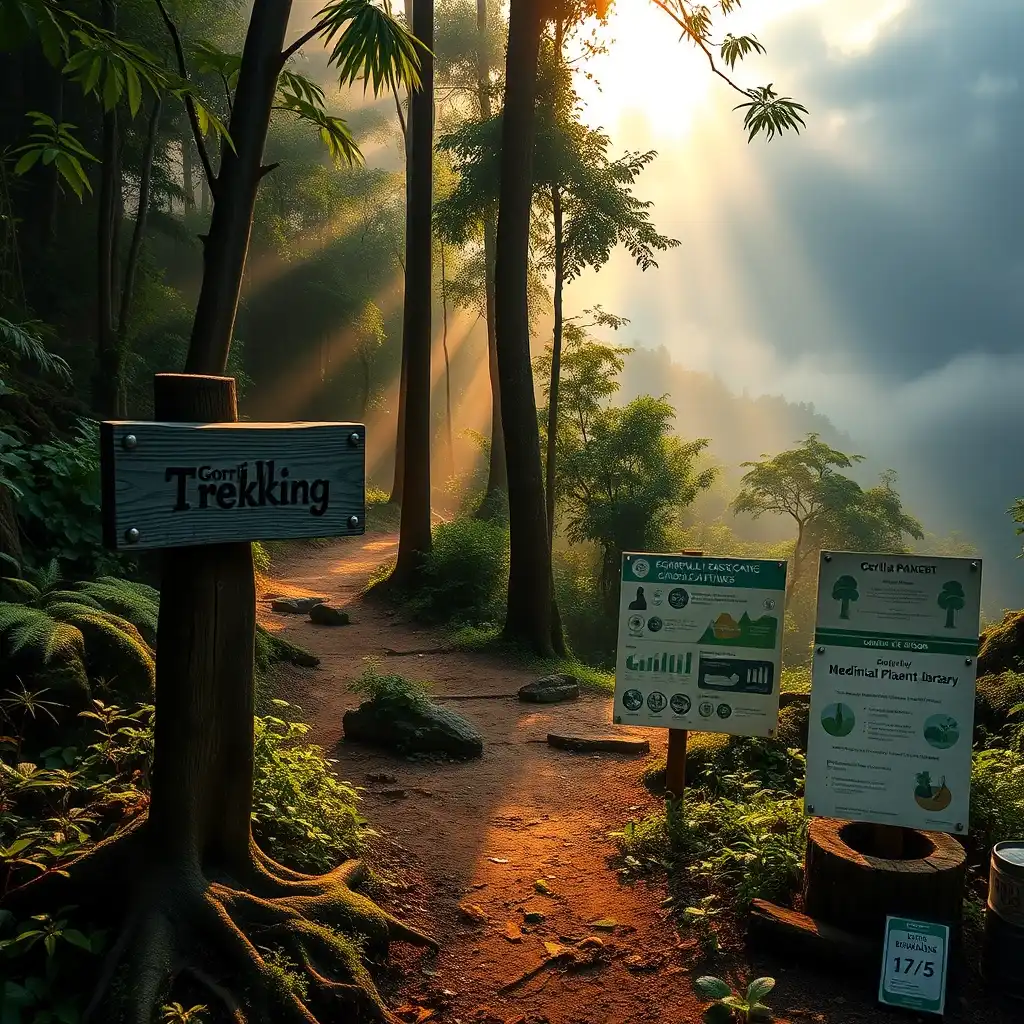 Gorilla trekking trail in Uganda rainforest