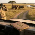 Uganda safari guide scanning Big Five landscape