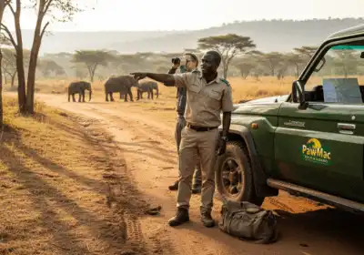 Safari guide ensuring safe wildlife distance in Uganda