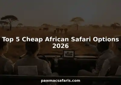 Budget safari jeep with travelers watching elephants