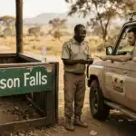 Ranger checks tickets at Uganda safari gate